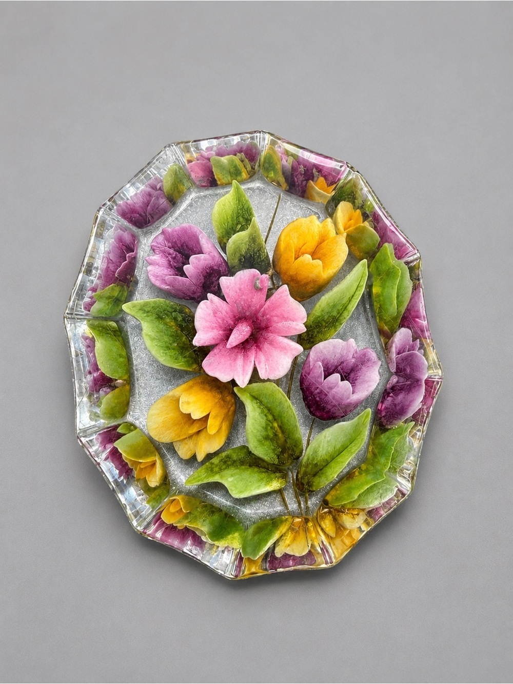 Vintage Reverse Carved Floral Brooch #cz31 - Picture 1 of 4